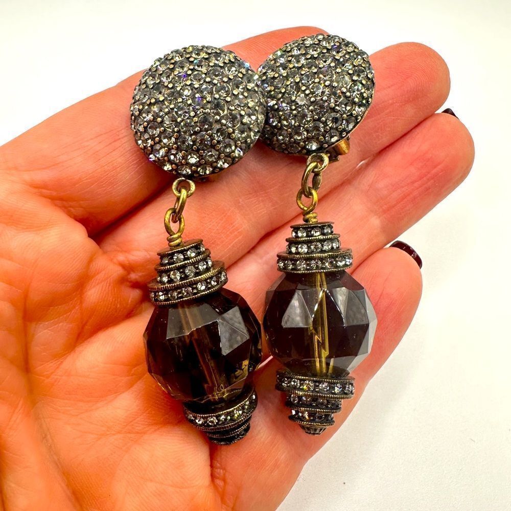 Heidi Daus pave crystal rhinestone and glass clip‎ on earrings!